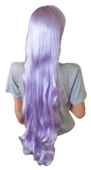 Manga Perücke gewellte Haare silber-violett 105 cm 'CP022'