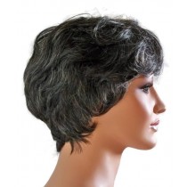 Human Hair Lady Wig Short Hairstyle Black with Grey 'B006'