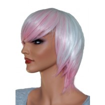 Short Cosplay Wig White with Pink  'CP003'