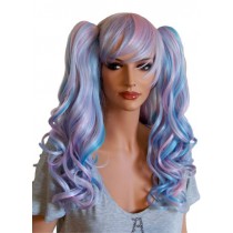 Manga Wig Curly Hair Pink and Blue with 2 Clips 'CP023'